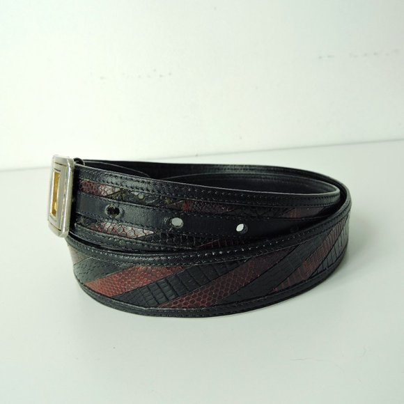VTG Beltrami maroon black belt sz 32 / Cartier gold silver pin buckle made Italy - Picture 6 of 13
